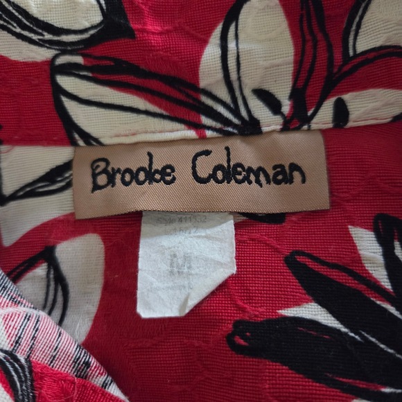 Vintage 90s Brooke Coleman Red Floral Button Front Long Sleeve Hawaiian Jacket - Picture 8 of 8